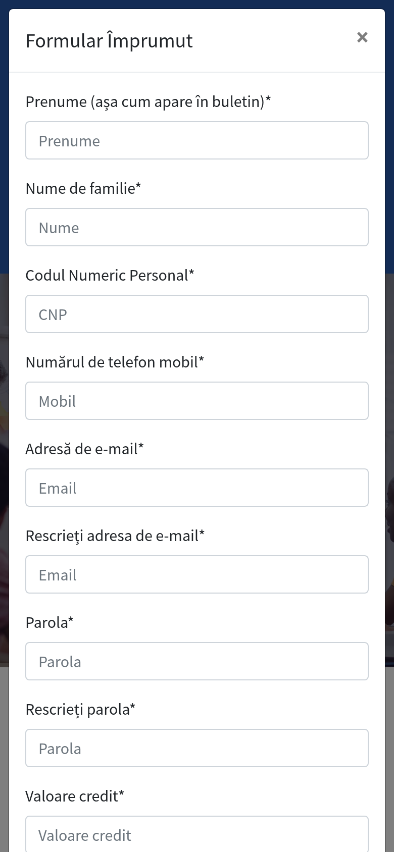 Formularul Aplica acum de pe site-ul unui CAR, pe telefon